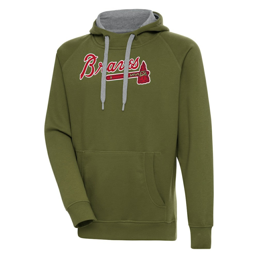 Atlanta Braves Antigua Victory Pullover Hoodie - Olive Hoodies