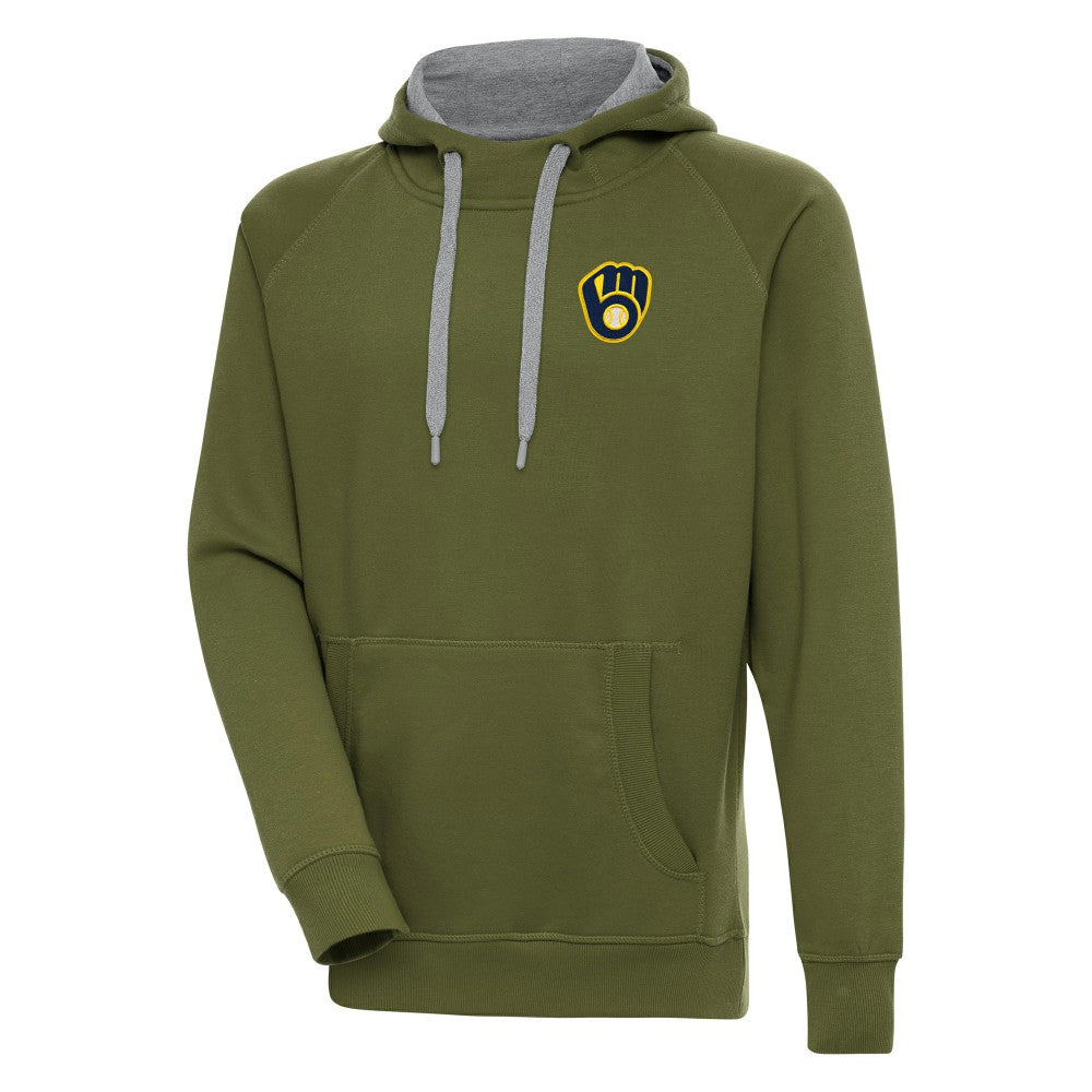 Milwaukee Brewers Antigua Victory Pullover Hoodie - Olive Hoodies