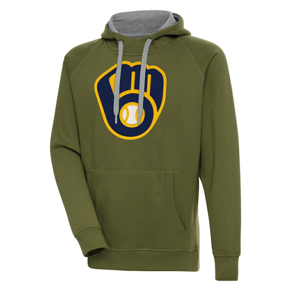 Milwaukee Brewers Antigua Victory Pullover Hoodie - Olive Hoodies