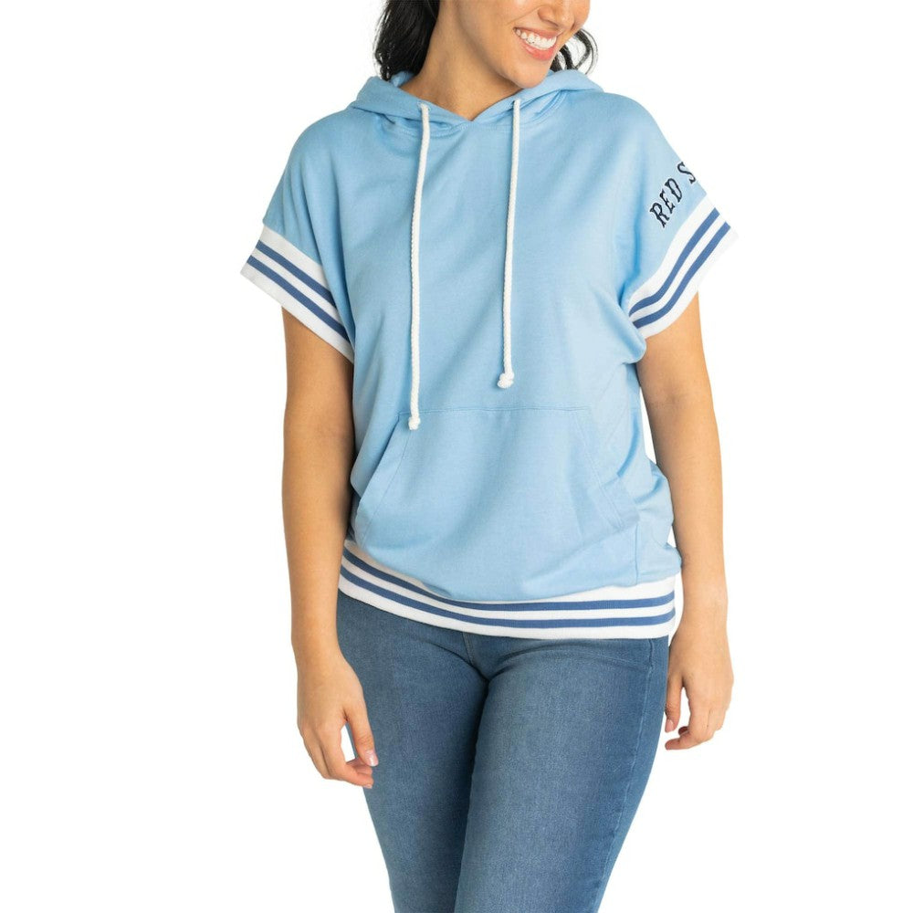 Boston Red Sox Lusso Women's Mabel Tri-Blend Short Sleeve Pullover Hoodie - Light Blue Hoodies