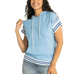 Atlanta Braves Lusso Women's Mabel Tri-Blend Short Sleeve Pullover Hoodie - Light Blue Hoodies