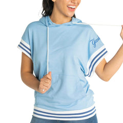 New York Yankees Lusso Women's Mabel Tri-Blend Short Sleeve Pullover Hoodie - Light Blue Hoodies