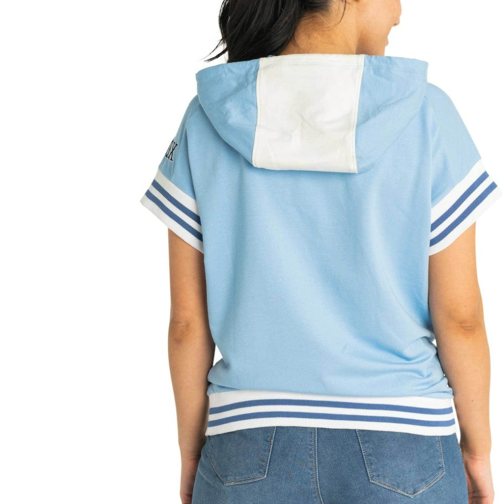 New York Yankees Lusso Women's Mabel Tri-Blend Short Sleeve Pullover Hoodie - Light Blue Hoodies