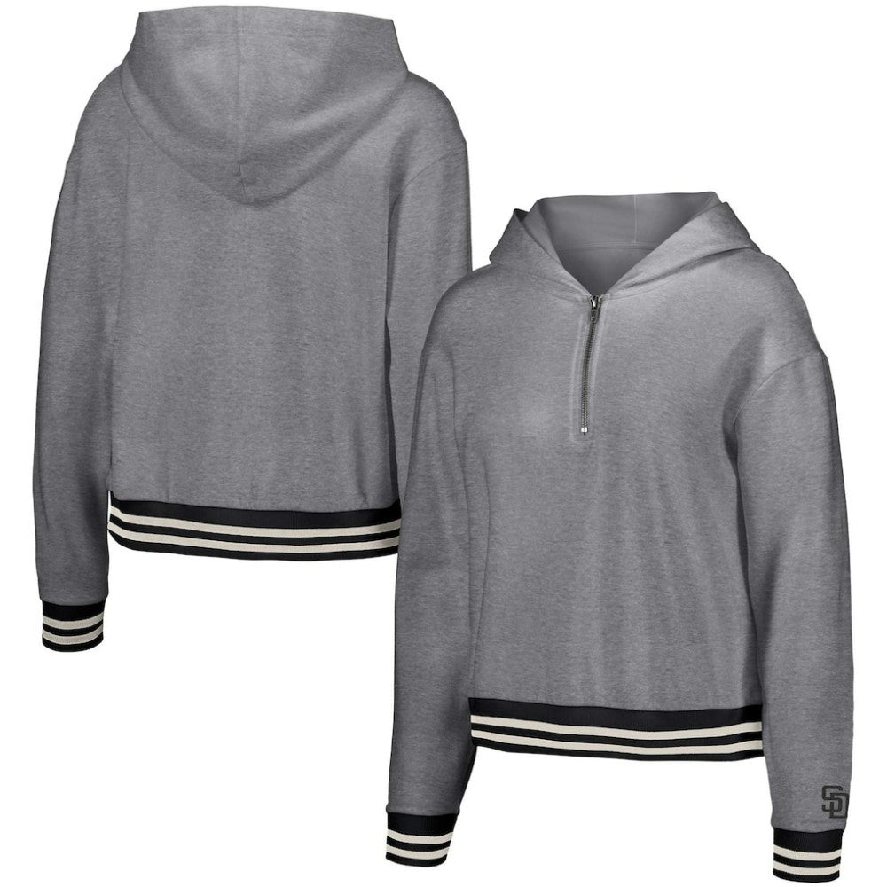 San Diego Padres Lusso Women's Magnolia Tri-Blend Quarter-Zip Hoodie - Gray Hoodies