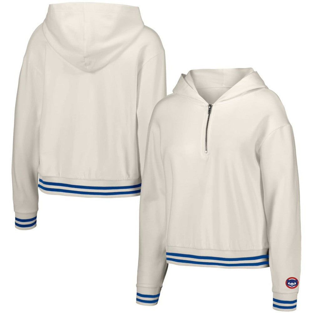 Chicago Cubs Lusso Women's Magnolia Tri-Blend Quarter-Zip Hoodie - White Hoodies