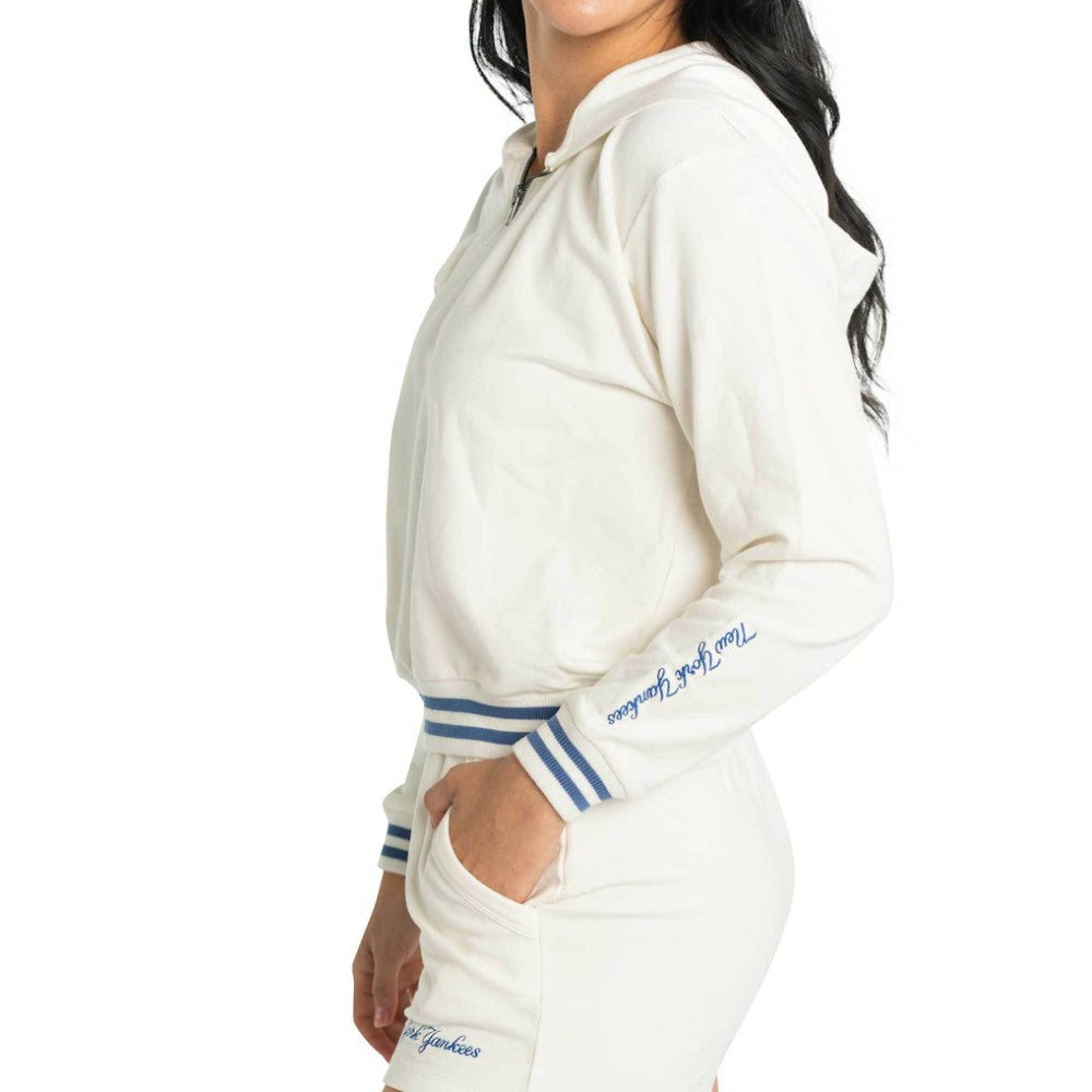 New York Yankees Lusso Women's Magnolia Tri-Blend Quarter-Zip Hoodie - White Hoodies
