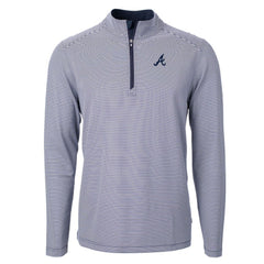 Atlanta Braves Cutter & Buck Virtue Eco Pique Micro Stripe Recycled Quarter-Zip Pullover Top - Navy/White Pullover