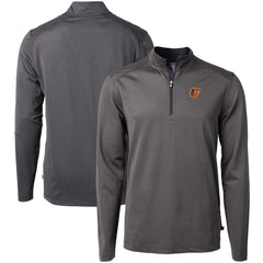 Baltimore Orioles Cutter & Buck Virtue Eco Pique Micro Stripe Recycled Quarter-Zip Pullover Top - Black/Gray Pullover