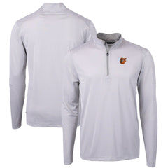 Baltimore Orioles Cutter & Buck Virtue Eco Pique Micro Stripe Recycled Quarter-Zip Pullover Top - Gray/White Pullover
