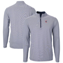 Chicago Cubs Cutter & Buck Virtue Eco Pique Micro Stripe Recycled Quarter-Zip Pullover Top - Navy/White Pullover