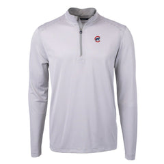 Chicago Cubs Cutter & Buck Virtue Eco Pique Micro Stripe Recycled Quarter-Zip Pullover Top - Gray/White Pullover