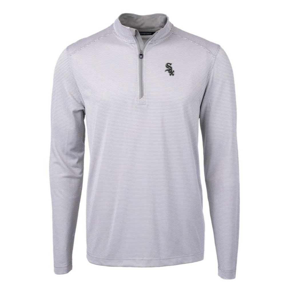 Chicago White Sox Cutter & Buck Virtue Eco Pique Micro Stripe Recycled Quarter-Zip Pullover Top - Gray/White Pullover