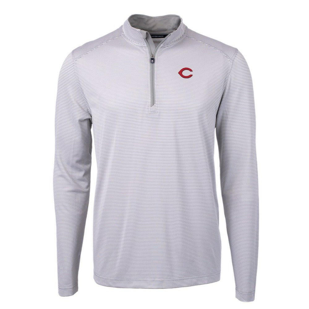 Cincinnati Reds Cutter & Buck Virtue Eco Pique Micro Stripe Recycled Quarter-Zip Pullover Top - Gray/White Pullover