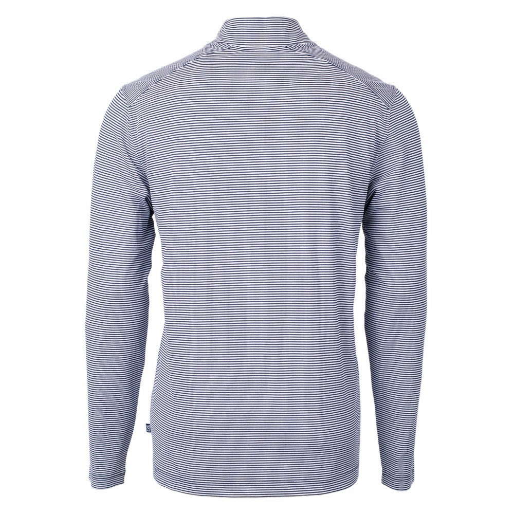 Cleveland Guardians Cutter & Buck Virtue Eco Pique Micro Stripe Recycled Quarter-Zip Pullover Top - Navy/White Pullover