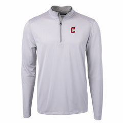 Cleveland Guardians Cutter & Buck Virtue Eco Pique Micro Stripe Recycled Quarter-Zip Pullover Top - Gray/White Pullover