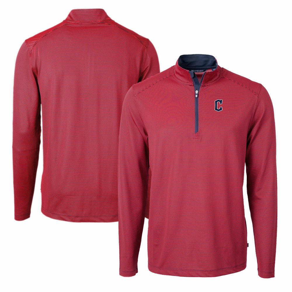 Cleveland Guardians Cutter & Buck Virtue Eco Pique Micro Stripe Recycled Quarter-Zip Pullover Top - Red/Navy Pullover