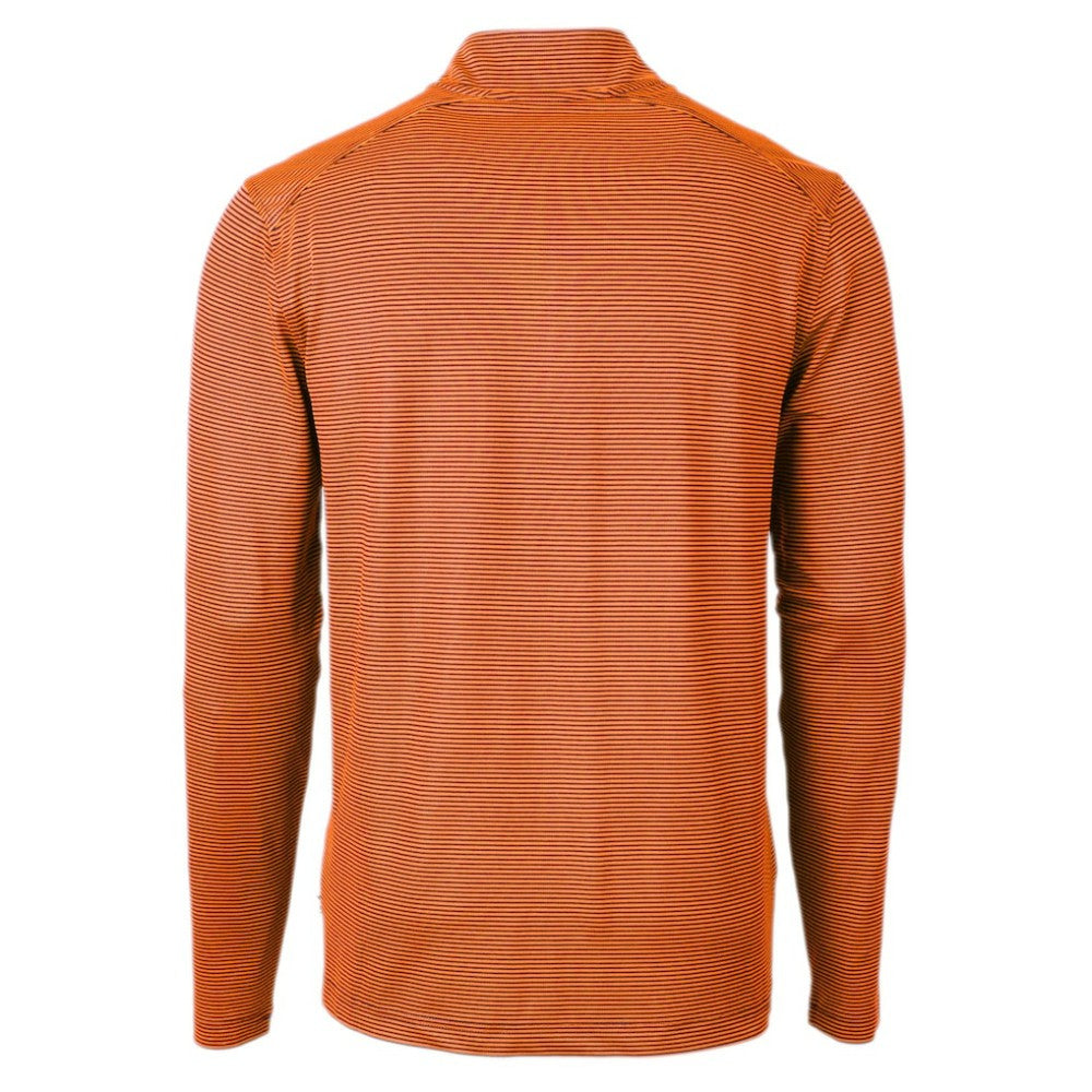Detroit Tigers Cutter & Buck Virtue Eco Pique Micro Stripe Recycled Quarter-Zip Pullover Top - Orange/Navy Pullover