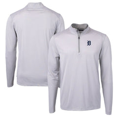 Detroit Tigers Cutter & Buck Virtue Eco Pique Micro Stripe Recycled Quarter-Zip Pullover Top - Gray/White Pullover