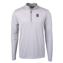 Detroit Tigers Cutter & Buck Virtue Eco Pique Micro Stripe Recycled Quarter-Zip Pullover Top - Gray/White Pullover
