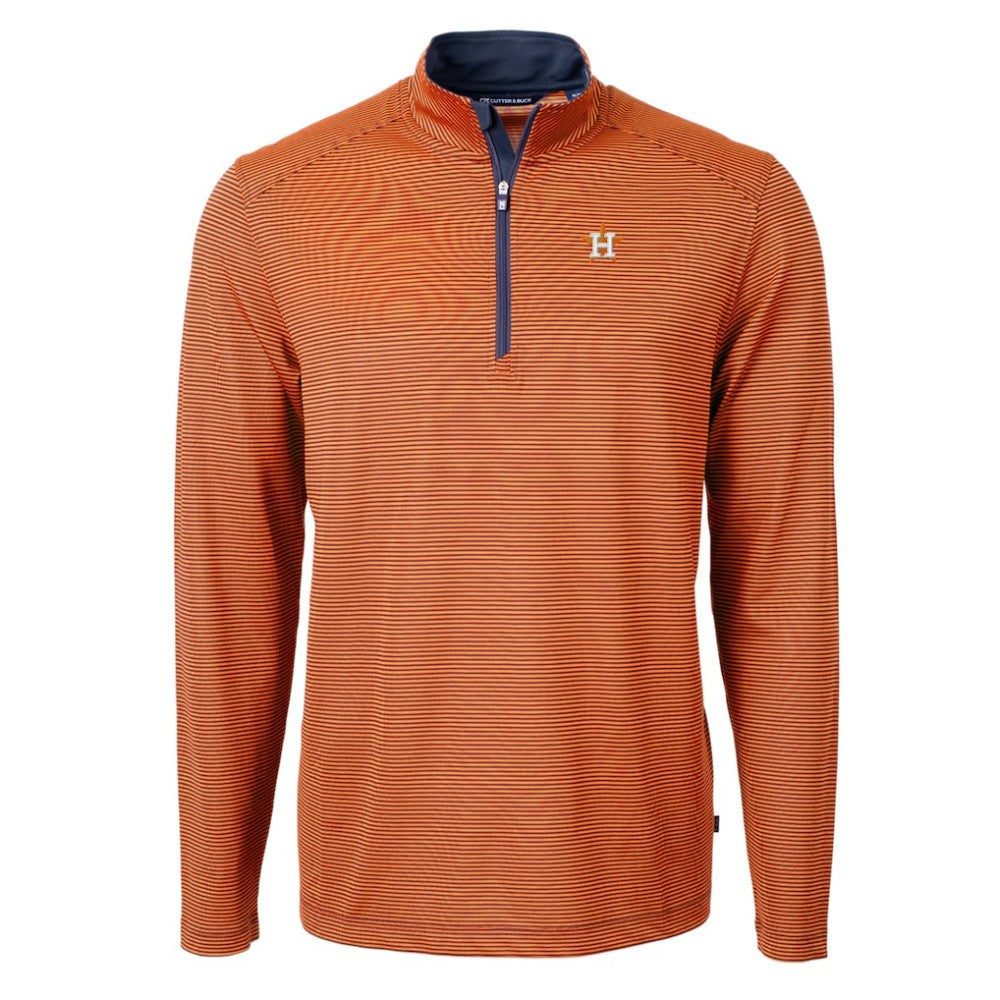 Houston Astros Cutter & Buck Virtue Eco Pique Micro Stripe Recycled Quarter-Zip Pullover Top - Orange/Navy Pullover