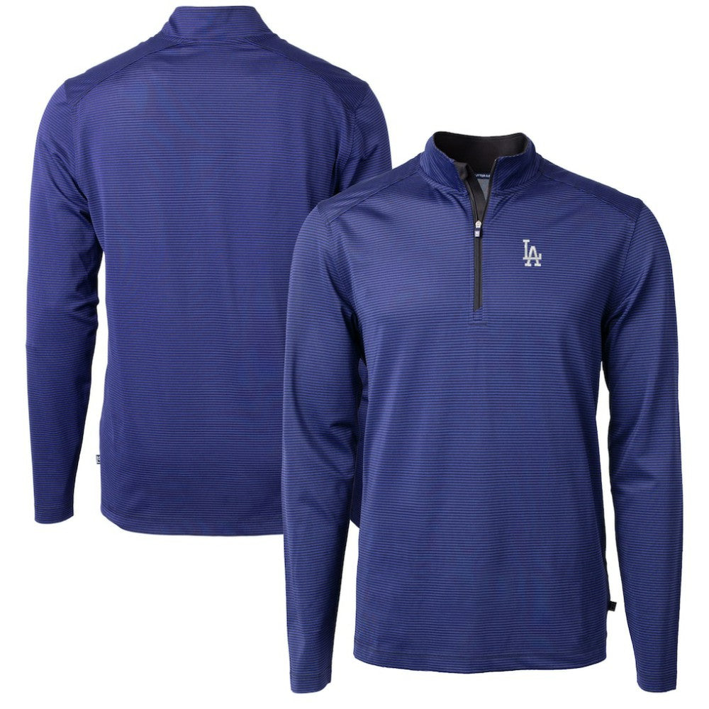 Los Angeles Dodgers Cutter & Buck Virtue Eco Pique Micro Stripe Recycled Quarter-Zip Pullover Top - Royal/Black Pullover