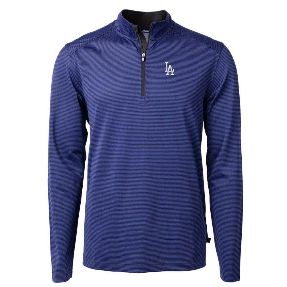 Los Angeles Dodgers Cutter & Buck Virtue Eco Pique Micro Stripe Recycled Quarter-Zip Pullover Top - Royal/Black Pullover