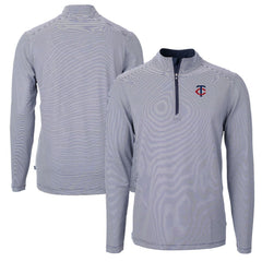 Minnesota Twins Cutter & Buck Virtue Eco Pique Micro Stripe Recycled Quarter-Zip Pullover Top - Navy/White Pullover