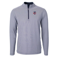 Minnesota Twins Cutter & Buck Virtue Eco Pique Micro Stripe Recycled Quarter-Zip Pullover Top - Navy/White Pullover