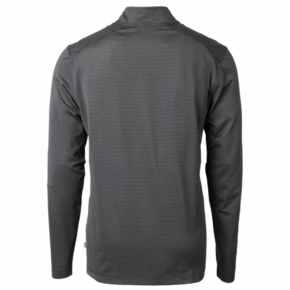 New York Mets Cutter & Buck Virtue Eco Pique Micro Stripe Recycled Quarter-Zip Pullover Top - Black/Gray Pullover