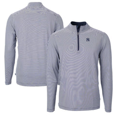 New York Yankees Cutter & Buck Virtue Eco Pique Micro Stripe Recycled Quarter-Zip Pullover Top - Navy/White Pullover