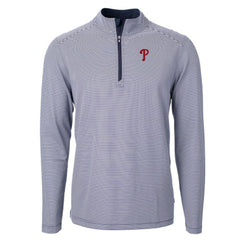 Philadelphia Phillies Cutter & Buck Virtue Eco Pique Micro Stripe Recycled Quarter-Zip Pullover Top - Navy/White Pullover
