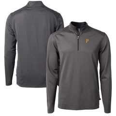Pittsburgh Pirates Cutter & Buck Virtue Eco Pique Micro Stripe Recycled Quarter-Zip Pullover Top - Black/Gray Pullover