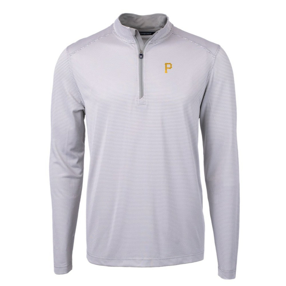 Pittsburgh Pirates Cutter & Buck Virtue Eco Pique Micro Stripe Recycled Quarter-Zip Pullover Top - Gray/White Pullover