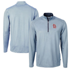 St. Louis Cardinals Cutter & Buck Virtue Eco Pique Micro Stripe Recycled Quarter-Zip Pullover Top - Light Blue/Navy Pullover