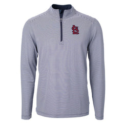 St. Louis Cardinals Cutter & Buck Virtue Eco Pique Micro Stripe Recycled Quarter-Zip Pullover Top - Navy/White Pullover