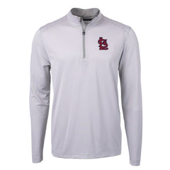 St. Louis Cardinals Cutter & Buck Virtue Eco Pique Micro Stripe Recycled Quarter-Zip Pullover Top - Gray/White Pullover