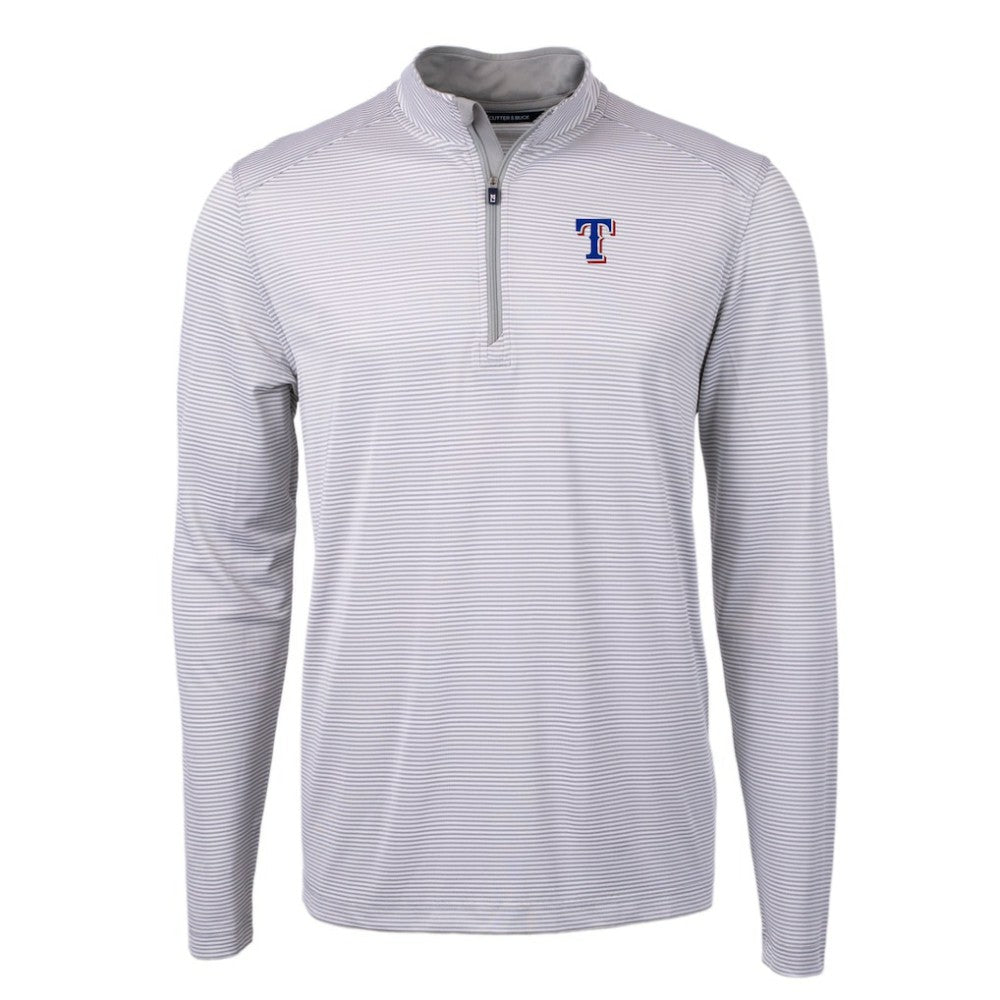 Texas Rangers Cutter & Buck Virtue Eco Pique Micro Stripe Recycled Quarter-Zip Pullover Top - Gray/White Pullover