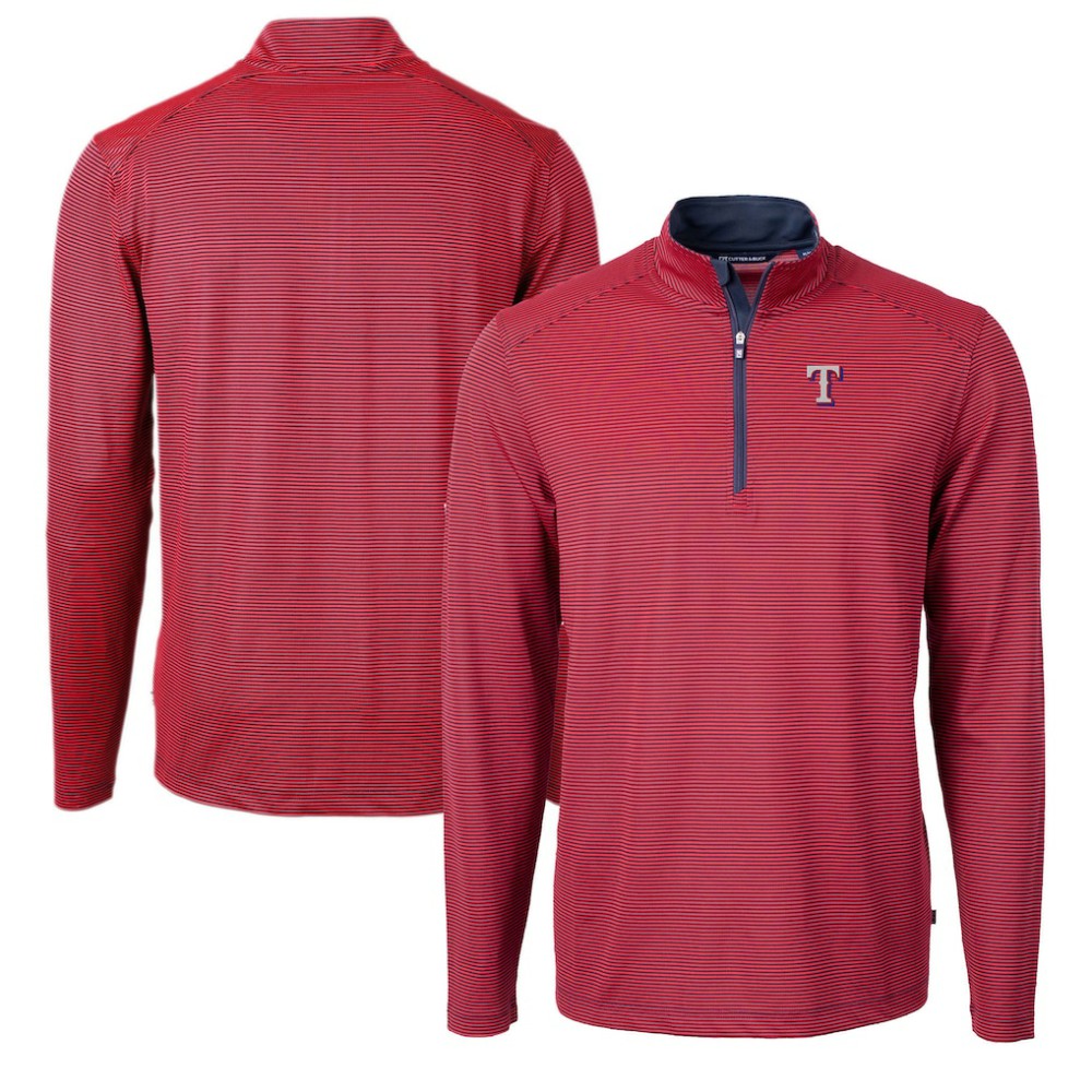 Texas Rangers Cutter & Buck Virtue Eco Pique Micro Stripe Recycled Quarter-Zip Pullover Top - Red/Navy Pullover