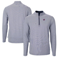 Washington Nationals Cutter & Buck Virtue Eco Pique Micro Stripe Recycled Quarter-Zip Pullover Top - Navy/White Pullover