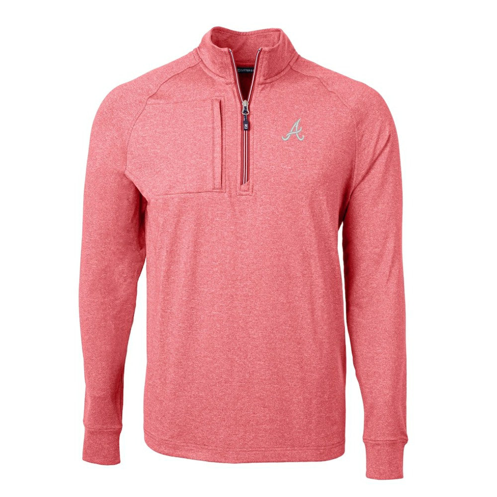 Atlanta Braves Cutter & Buck Adapt Eco Knit Stretch Recycled Quarter-Zip Pullover Top - Heather Red Pullover