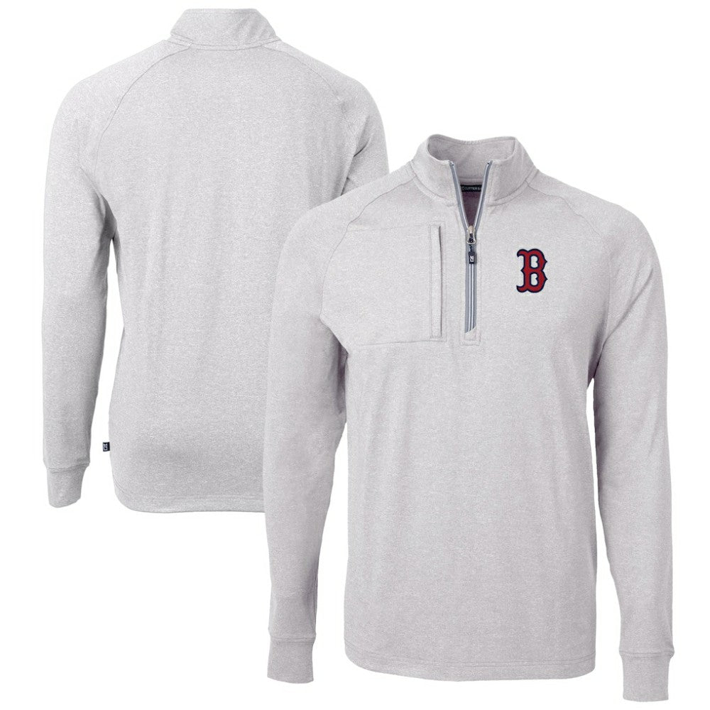 Boston Red Sox Cutter & Buck Adapt Eco Knit Stretch Recycled Quarter-Zip Pullover Top - Heather Gray Pullover