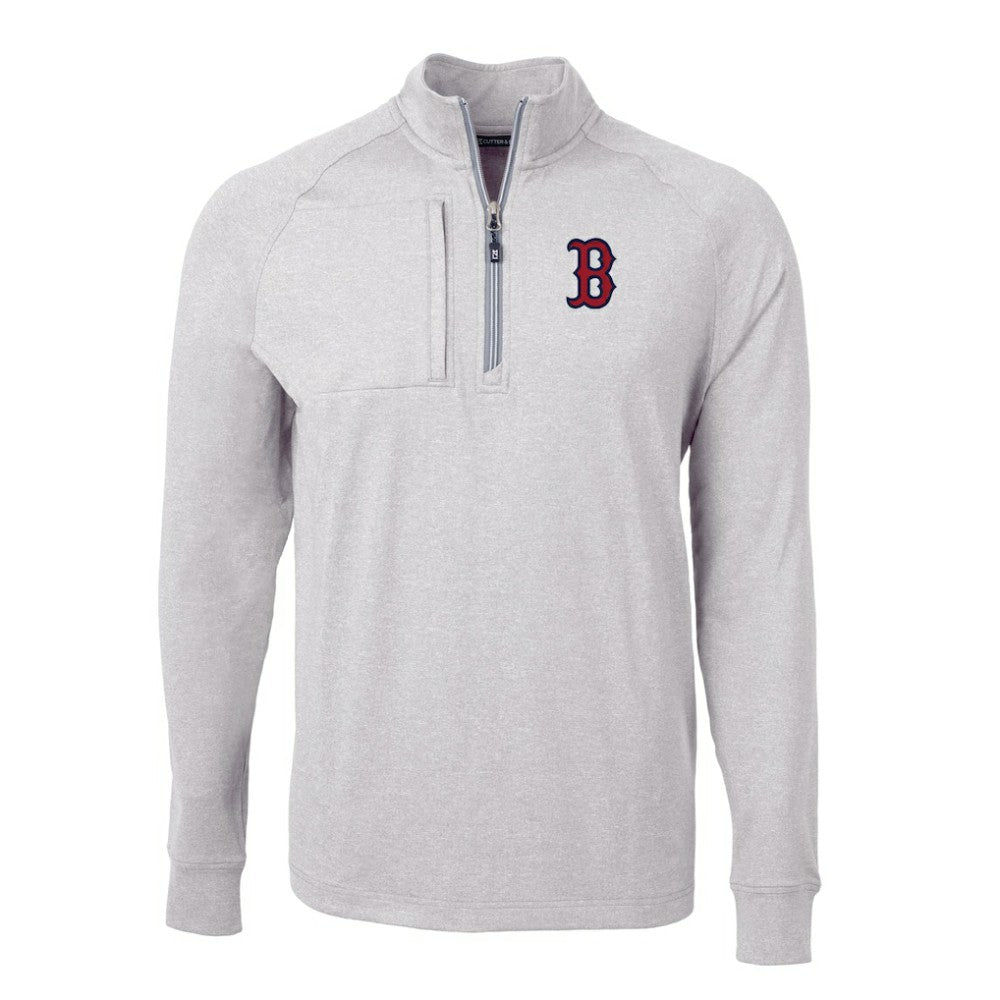 Boston Red Sox Cutter & Buck Adapt Eco Knit Stretch Recycled Quarter-Zip Pullover Top - Heather Gray Pullover