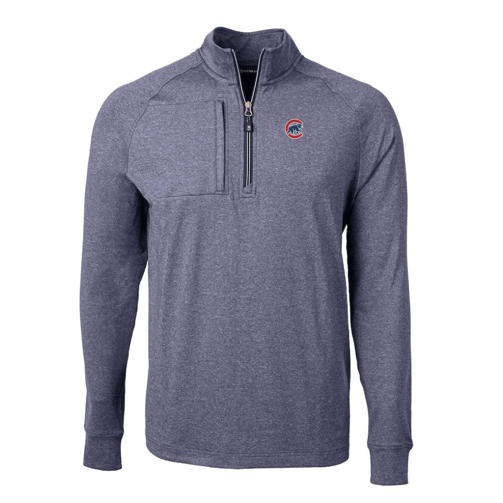 Chicago Cubs Cutter & Buck Adapt Eco Knit Stretch Recycled Quarter-Zip Pullover Top - Heather Navy Pullover