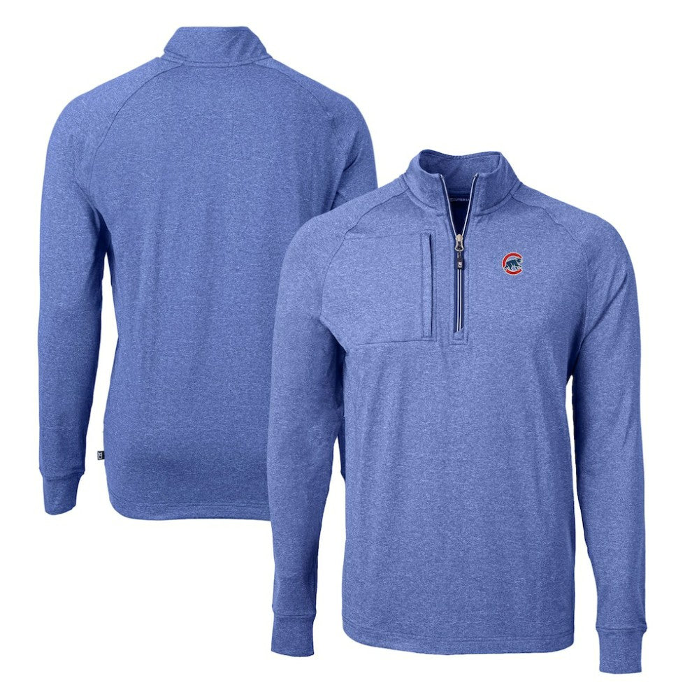 Chicago Cubs Cutter & Buck Adapt Eco Knit Stretch Recycled Quarter-Zip Pullover Top - Heather Royal Pullover