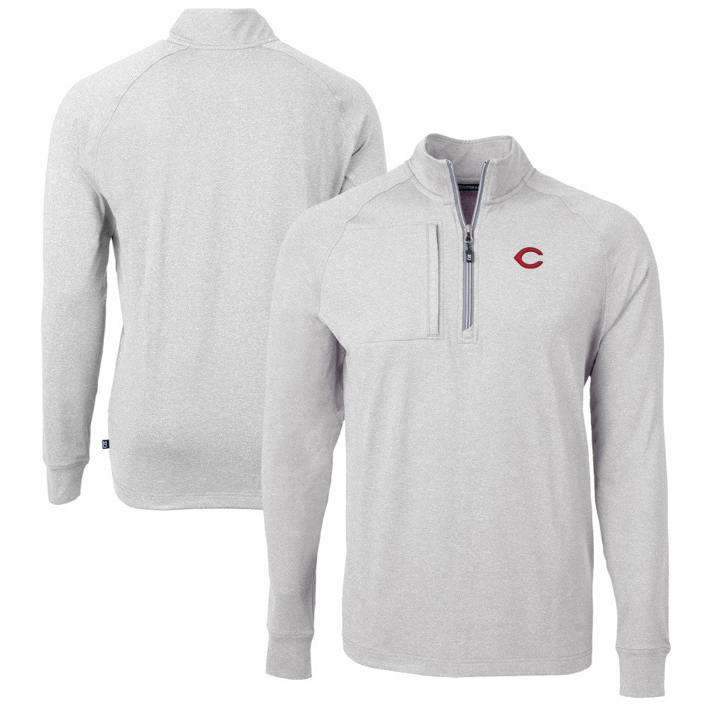 Cincinnati Reds Cutter & Buck Adapt Eco Knit Stretch Recycled Quarter-Zip Pullover Top - Heather Gray Pullover