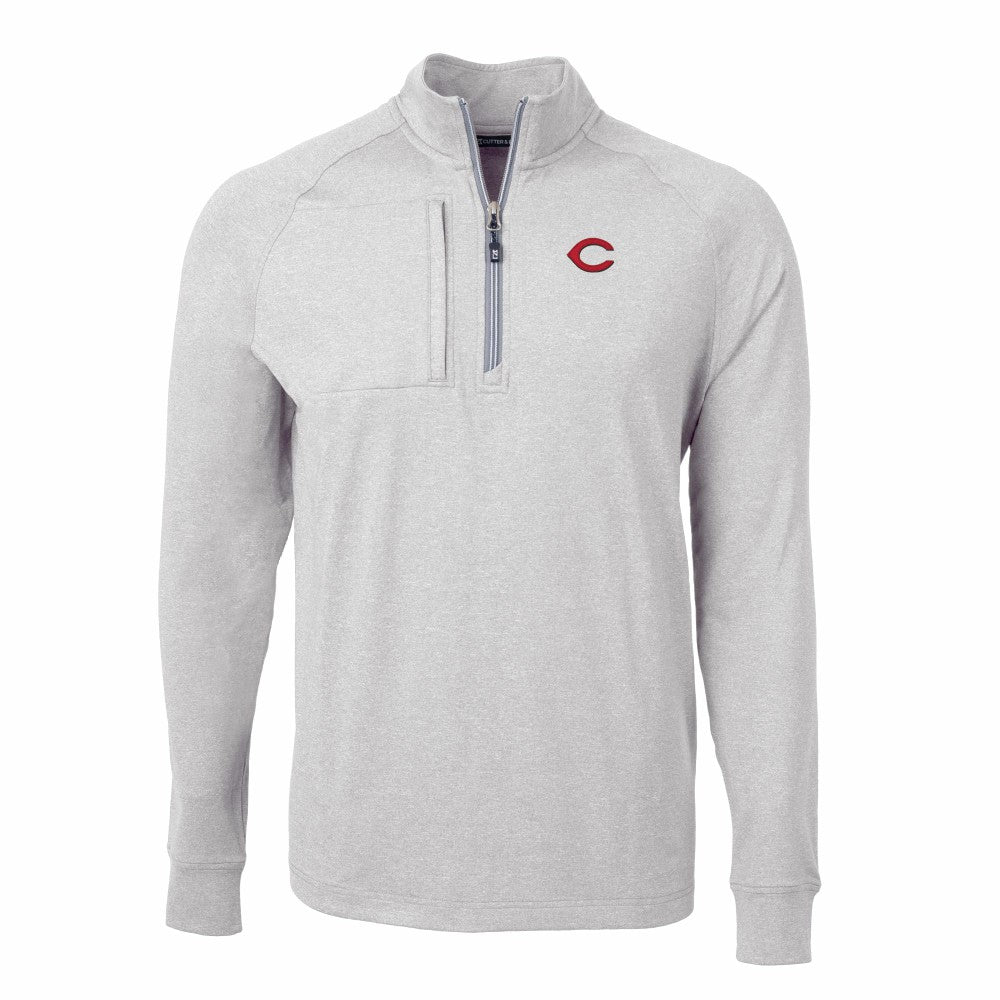 Cincinnati Reds Cutter & Buck Adapt Eco Knit Stretch Recycled Quarter-Zip Pullover Top - Heather Gray Pullover