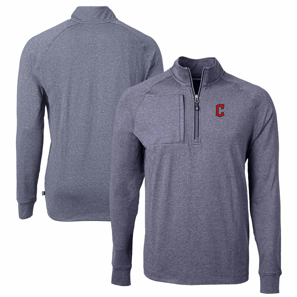 Cleveland Guardians Cutter & Buck Adapt Eco Knit Stretch Recycled Quarter-Zip Pullover Top - Heather Navy Pullover