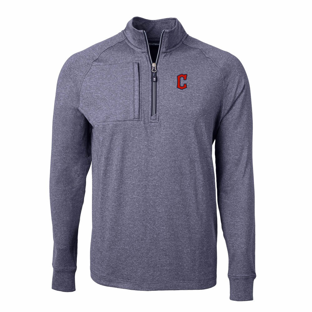 Cleveland Guardians Cutter & Buck Adapt Eco Knit Stretch Recycled Quarter-Zip Pullover Top - Heather Navy Pullover