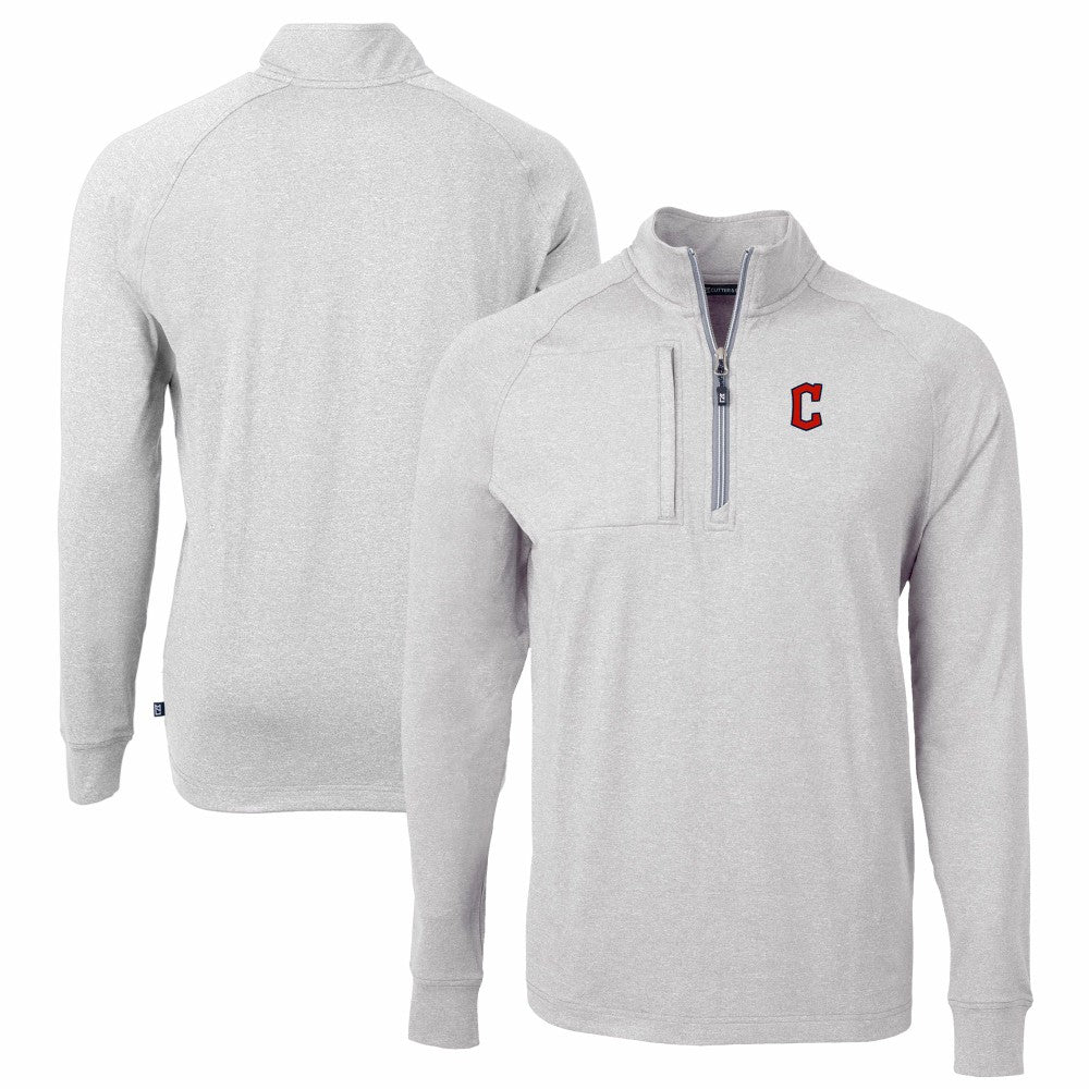 Cleveland Guardians Cutter & Buck Adapt Eco Knit Stretch Recycled Quarter-Zip Pullover Top - Heather Gray Pullover