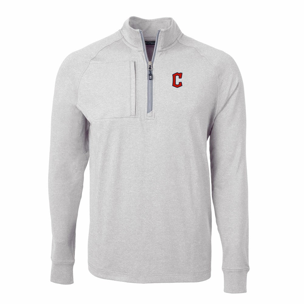 Cleveland Guardians Cutter & Buck Adapt Eco Knit Stretch Recycled Quarter-Zip Pullover Top - Heather Gray Pullover